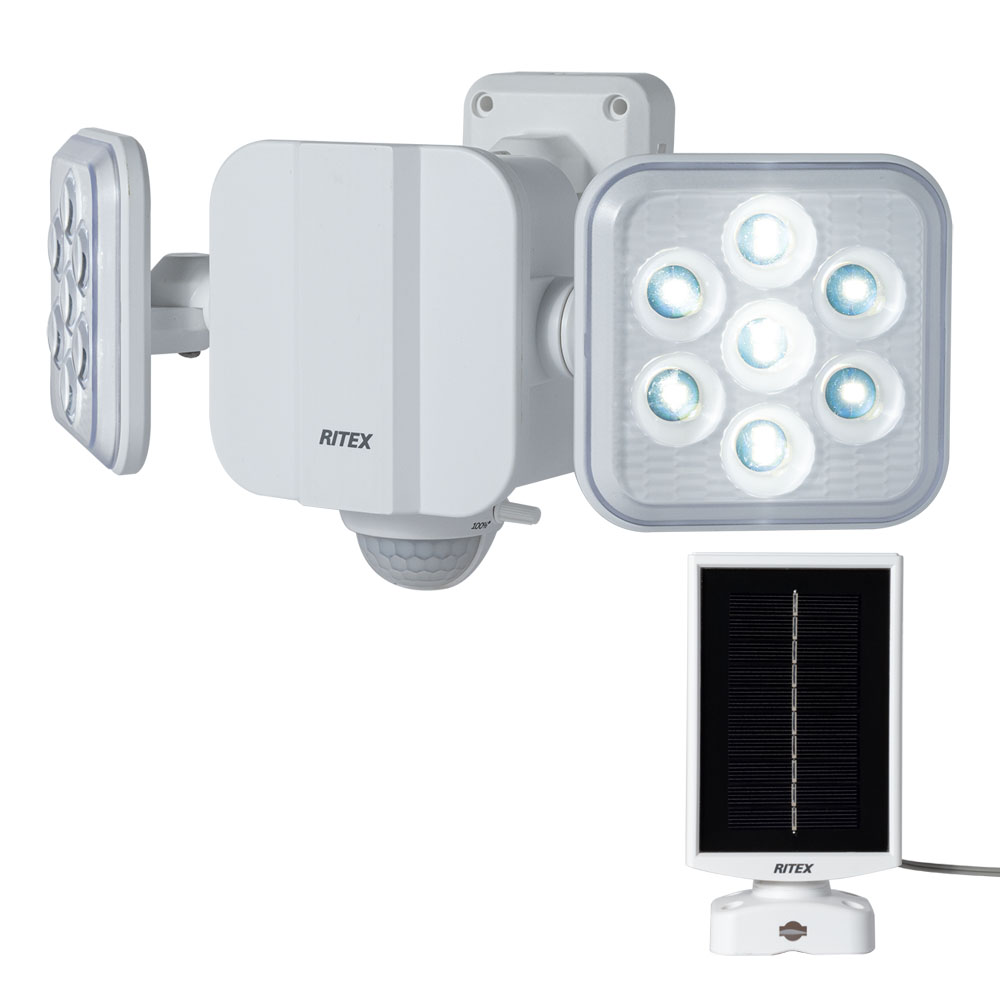 ムサシ RITEX ソーラー式 5W×2灯 フリーアーム式 LED センサーライト S-220L 【 人感センサーライト 屋外 防犯ライト 防犯グッズ セキュリティ 照明 玄関 車庫 エクステリア ライテックス MUSASHI 】