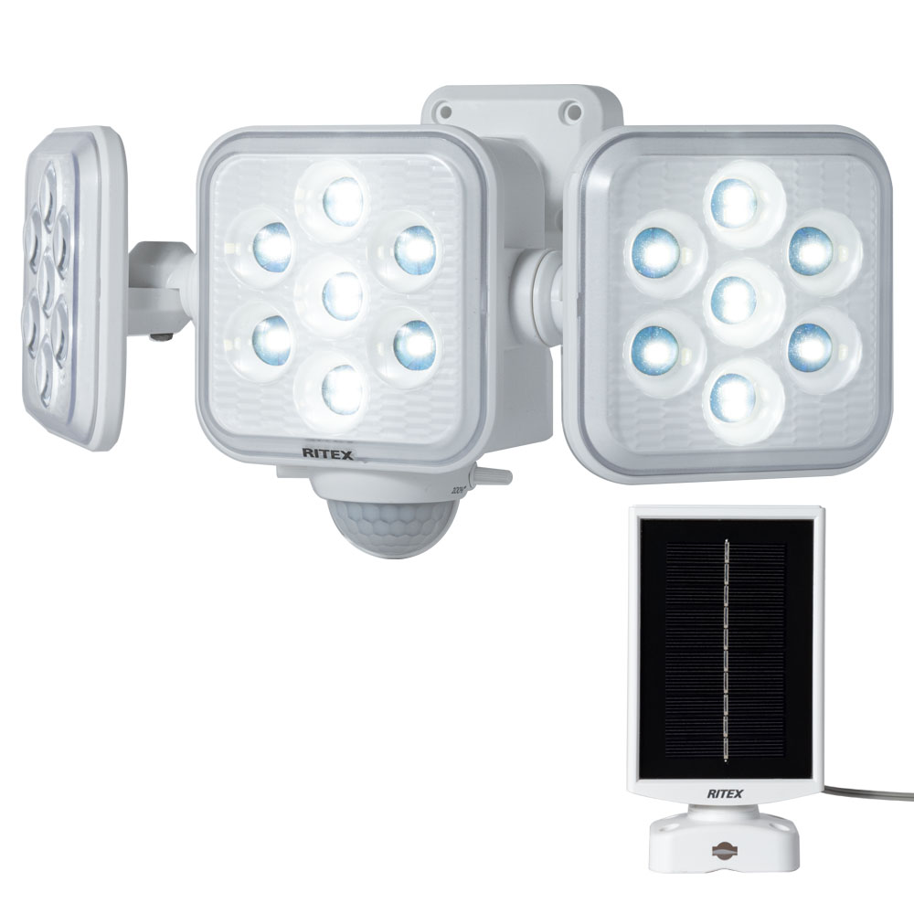 ムサシ RITEX ソーラー式 5W×3灯 フリーアーム式 LED センサーライト S-330L 【 人感センサーライト 屋外 防犯ライト 防犯グッズ セキュリティ 照明 玄関 車庫 エクステリア ライテックス MUSASHI 】