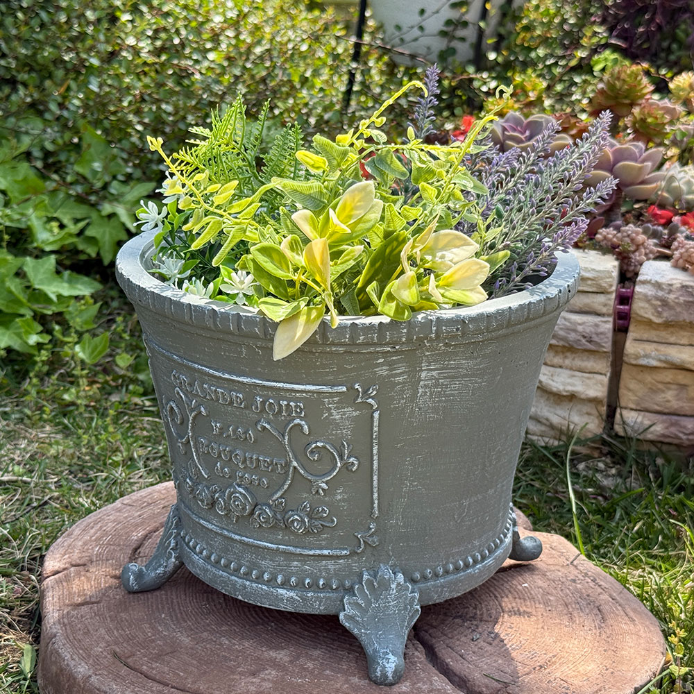 [お買い物マラソン エントリーでポイント7倍 9/19 20時〜]足付きプランター グランジュワサークル SGY グレー (GF4901) 植木鉢/インテリア/観葉植物/カントリー/友膳/グラスファイバー/プレゼント/ギフト/かわいい/ジャンクガーデン/ガーデニング/穴ありのサムネイル