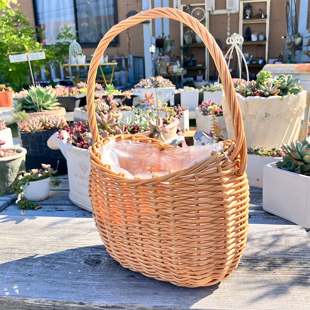 ユニカーブバスケットN ナチュラル(KH350）内側にビニールカバー付/プラスチック製/かご/カゴ/籠/プラ..