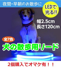 光る リード LED 犬用 防水 電池式 ペット用 夜の犬の散歩を安全に 大型犬から小型犬もOK