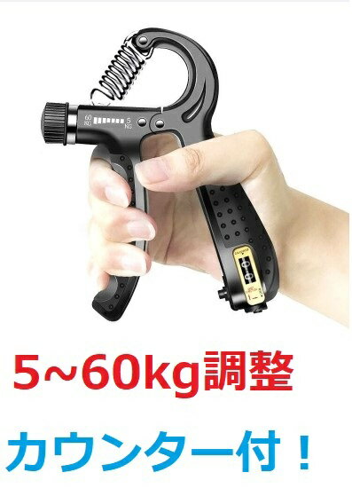 ハンドグリップ 60kg (キロ）〜 5キロ カウンター付 負荷調整可能 握力強化 筋トレ