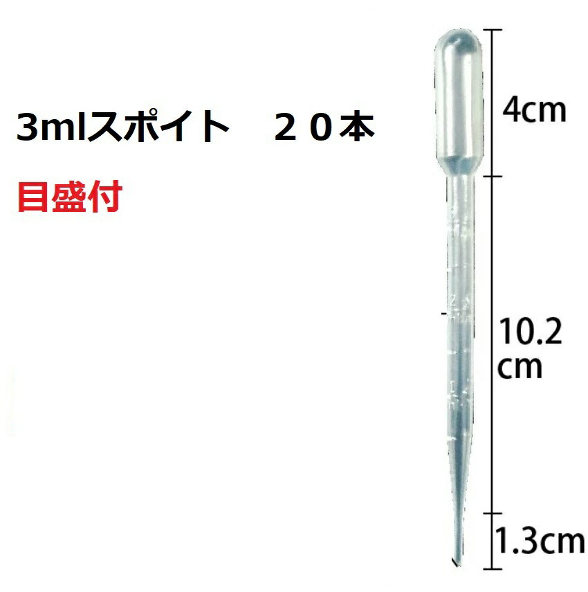 スポイト 3ml 目盛り入り 20本 ケミカルスポイト ピペットスポイト 塗料配合 ペット 餌やり 小分け作業 化粧 仕分け supoito