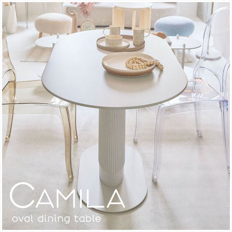 ダイニングテーブル 白 2人掛け 角丸 横長 1本脚 ZAIRA ザイラ PT-998WH シンプル コンパクト スリム 食卓 机 テーブル デスク カフェ オーバル型 幅120cm 高さ75cm 奥行70cm リビング インテリア 家具 机 女子 ホワイト クラシック フェミニン 丸角 おしゃれ かわいい 楕円 [2]