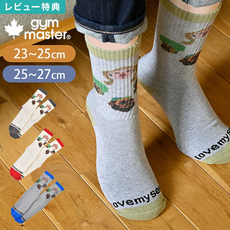 靴下 gym master ジムマスター ブランド love myself クルー丈 クルーソックス リブソックス スニーカーソックス メンズ レディース 23cm 24cm 25cm 26cm 27cm 綿 厚手 丈夫 裏パイル アウトドア 柄 個性的 面白い おもしろ おしゃれ かわいい 白 ホワイト グレー ライン