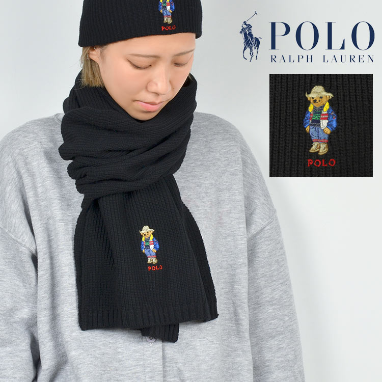 ラルフローレン マフラー（レディース） マフラー ラルフローレン ポロベア POLO RALPH LAUREN ポロラルフローレン レディース おしゃれ かわいい かっこいい 暖かい メンズ ブラック 黒 通勤 通学 学生 防寒 秋 冬 クリスマス 男性 女性 中学生 高校生 大学生 大人 薄手 刺繍 誕生日 プレゼント ギフト 男女兼用