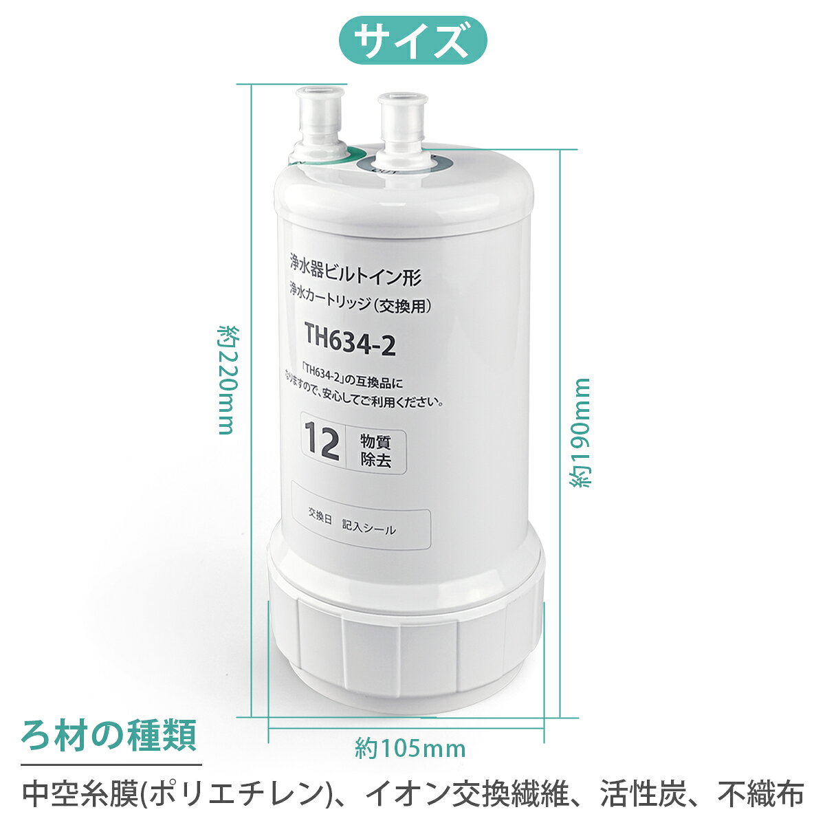 TH634-2 TOTO ビルトイン浄水器 交換用カートリッジ 12物質除去タイプ TK301BX TK3...
