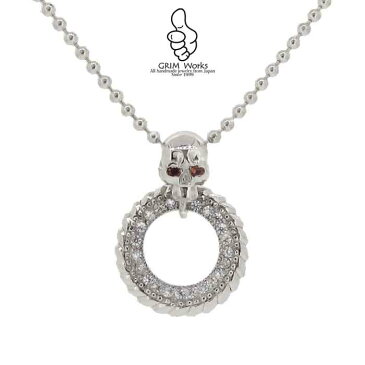 ★限定品1点物★SILVER925 男女クールに☆GRIMガーネットスカル& 輝く環☆ネックレス シルバー 男女兼用 GWJ