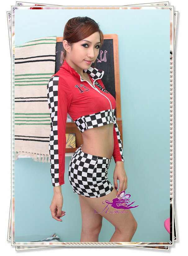 レースクイーン セクシー 赤 レッド コスプレ ハロウィン 衣装 大人用 服 コスチューム 仮装 セット かわいい 可愛い カワイイ パーティー パーティーグッズ イベント セクシー 女性用 レディース 余興 一式 (T)