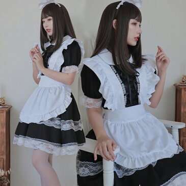 メイド服 コスプレ 衣装 仮装 ハロウィン メイド 服 コスチューム かわいい 可愛い おしゃれ 半袖 ウェイトレス 可愛いコスプレ ゴスロリ ロリータ メイドカフェ クラシック ミニスカート レース フリル ふりふり ひらひら セット 一式 全身セット 即日発送 あす楽対応(T)