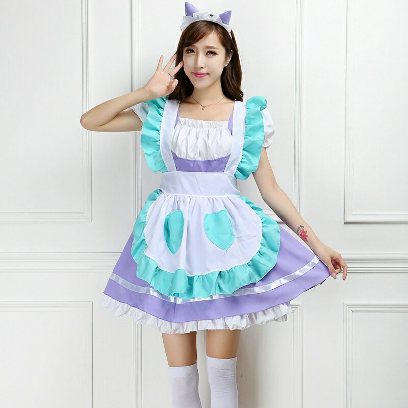 其它 - メイド服 コスプレ メイド 服 可愛い 猫耳 ウェイトレス コスチューム 衣装 仮装 ハロウィンねこ耳 お茶会 パーティー かわいい 可愛いコスプレ レディース 制服 ユニフォーム 撮影会 フリル ふりふり ひらひら セット 全身セット ねこみみ ネコミミ 紫色 パープル あす楽(T)