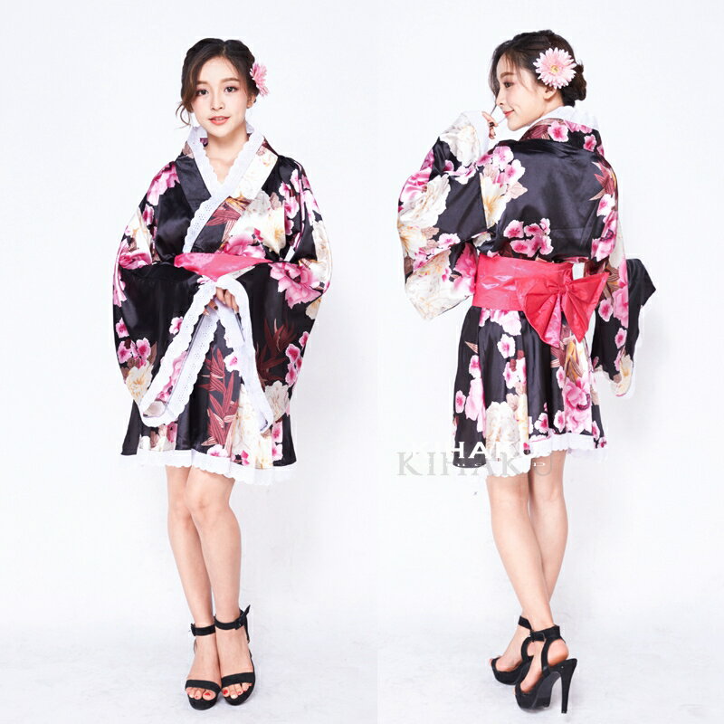 着物 浴衣 セット 花魁 レディース コスプレ 裾レース スカート ドレス ハロウィン 衣装 大人用 服 コスチューム エロい よさこい セクシー キャバドレス ミニドレス ミニ丈 和柄 (T)