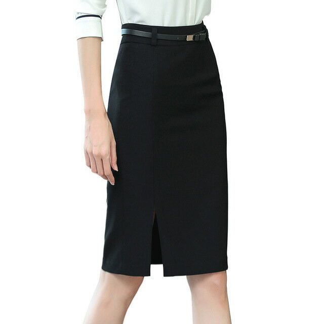 スリット入り膝丈スカート (T)