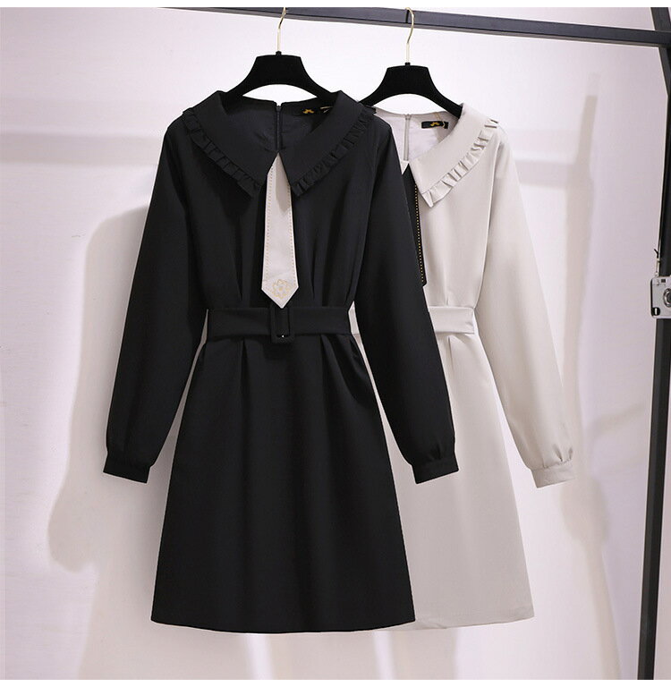 3L〜7L 大きいサイズ バイカラー 大きめフリル襟 胸元ネクタイ 学生風 セーラー服 ワンピース(