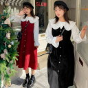可愛いデカ襟シャツノースリーブワンピース 2点セット (T)