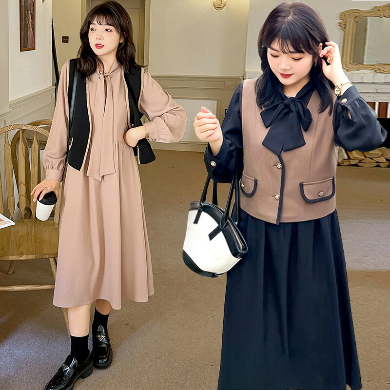 春秋新作 通勤通学 ベスト 可愛いリボン ワンピース 2set (T)
