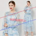 可愛いフリル シフォンロングドレスワンピース (T)