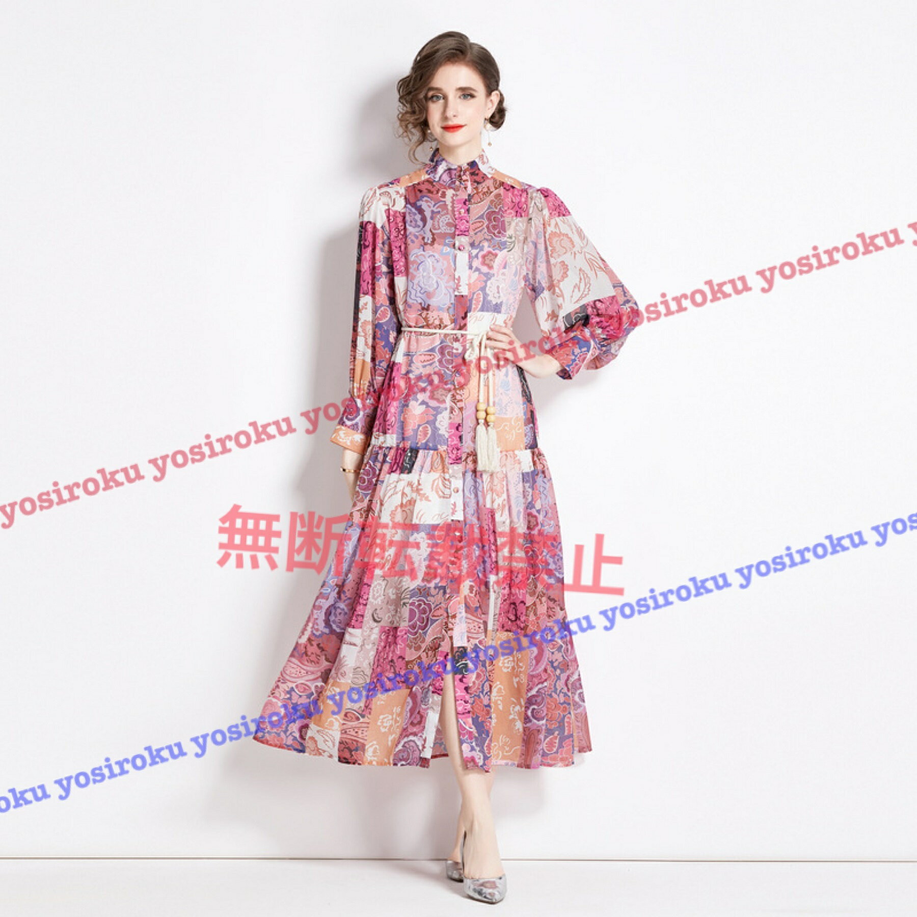 花柄ロングドレスワンピース (T)