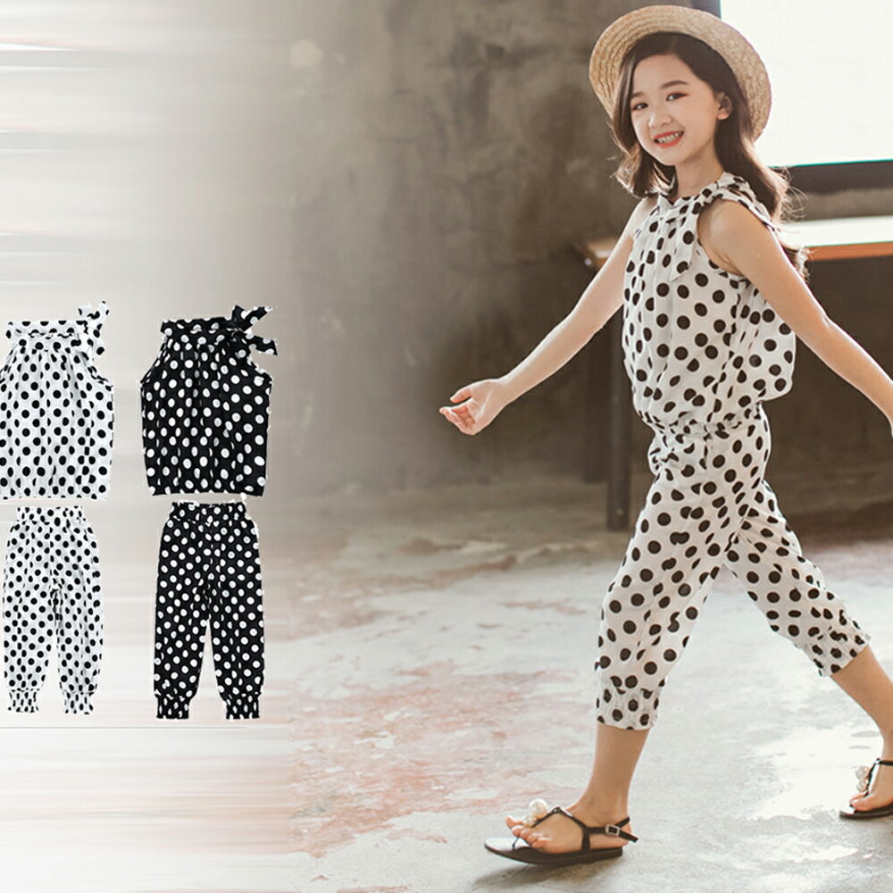 子供服 女の子 セットアップ ドット柄 半袖 おしゃれ 袖なし キャミソール(T)