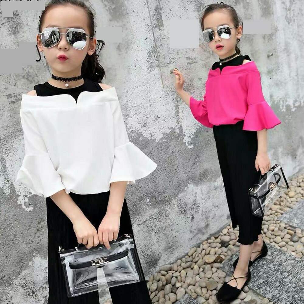 子供服 セットアップ キッズ 女の子 シフォン 上下2点セット おしゃれ かわいい 通学着(T)