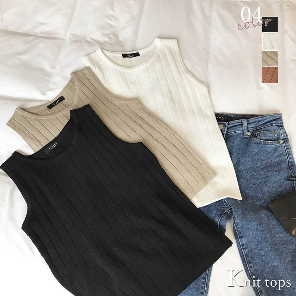 リブニット タンクトップ ニット トップス レディース サマーニット 無地 韓国 ファッション 韓流 服 洋服 かわいい 可愛い おしゃれ レディースファッション アパレル カジュアル(T)のサムネイル
