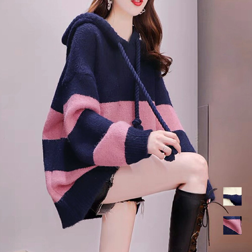 ニットパーカーボーダー柄レディース韓国