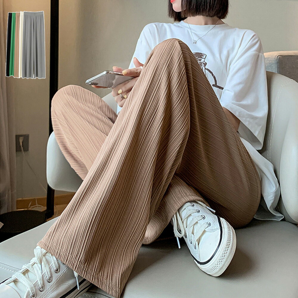 セミワイドパンツ プリーツパンツ 美脚(T)のサムネイル
