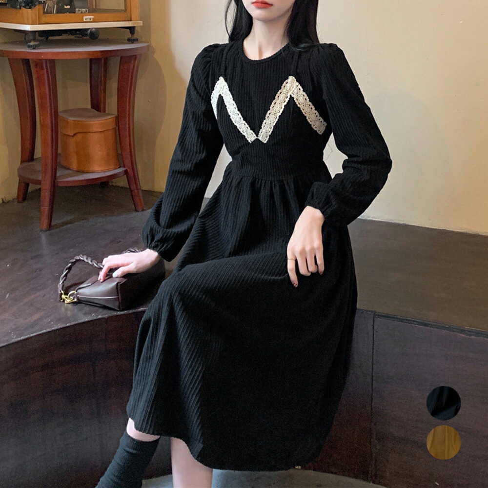 コーデュロイワンピース レイヤード風秋冬 (T)