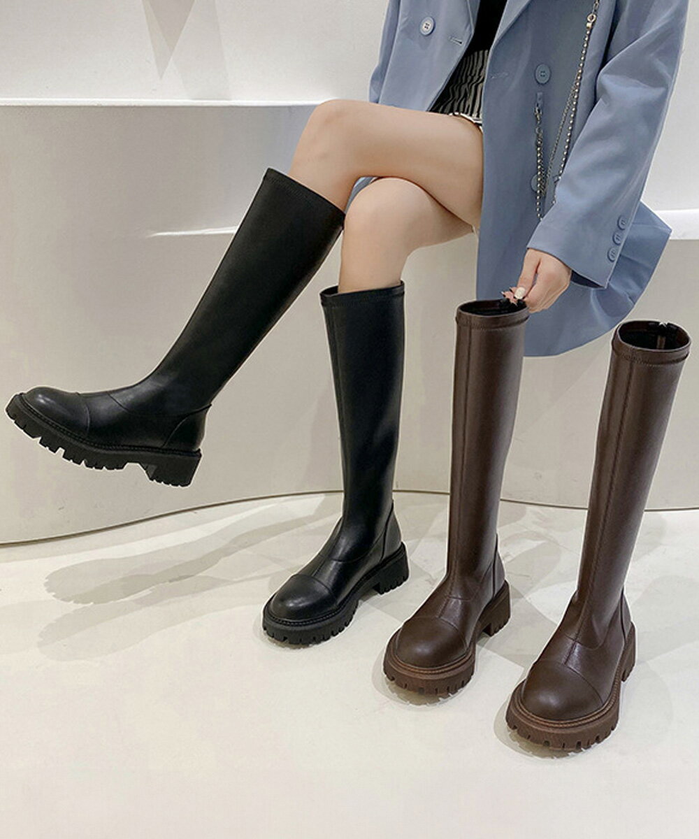 ロングブーツ 厚底ブーツ ニーハイブーツ (T)