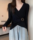 リブニットカシュクール風ニットトップス (T)