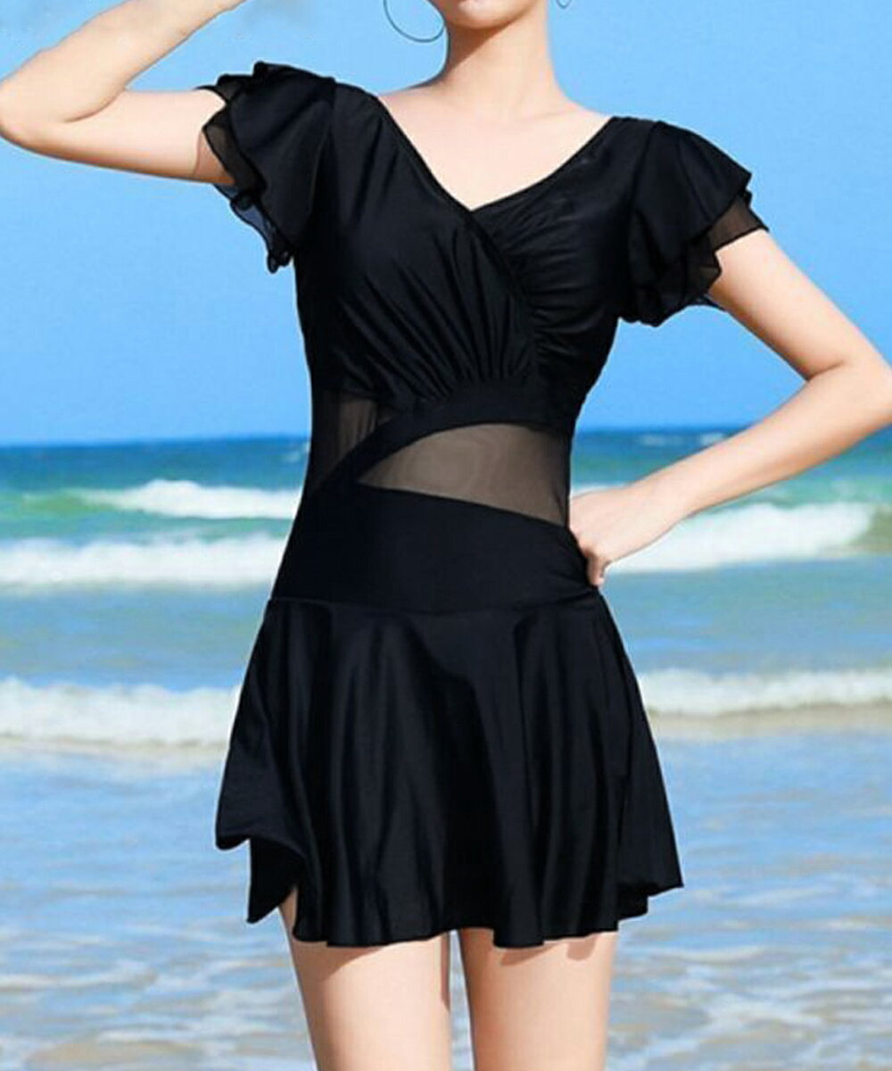 ワンピース水着 レディース 女性 水着 体型カバー 水着 ワンピース スカート 胸パッド ショートパンツ付き vネック ハイウエスト 女の子 水着 透け感 かわいい セクシー フレア おしゃれ 夏 旅行 海 ビーチ 温泉 プール 母の日