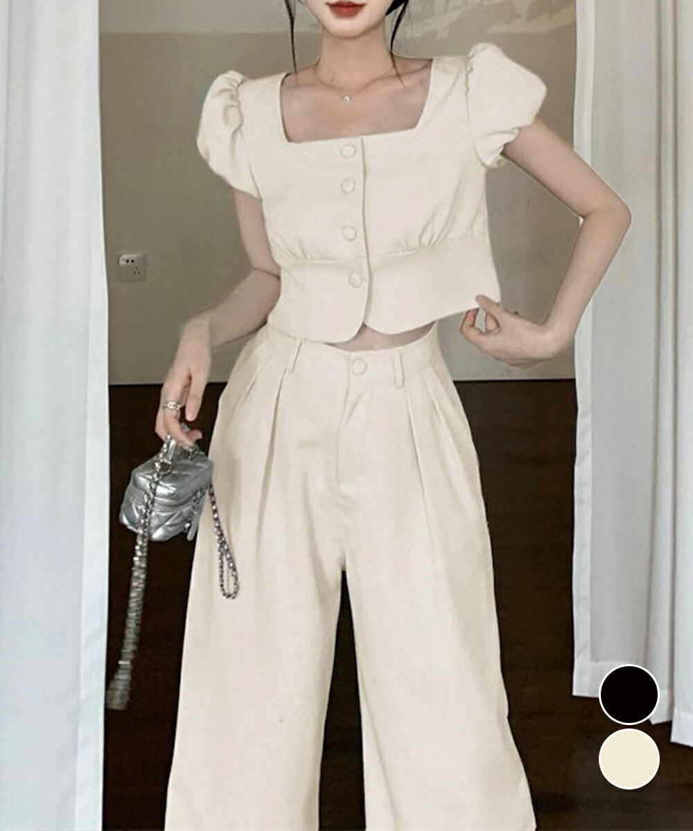 セットアップ春夏半袖トップスワイドパンツ (T)