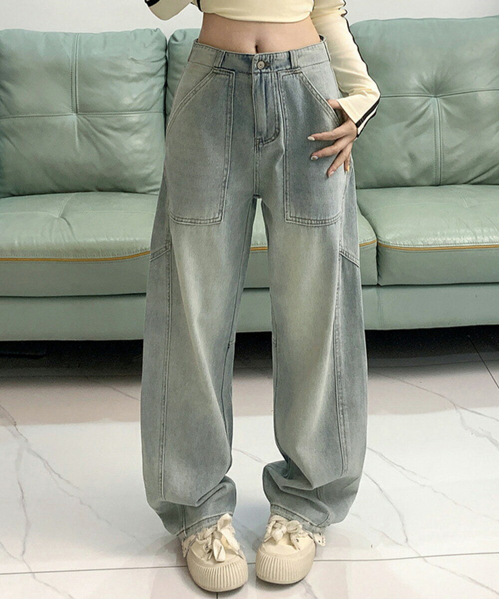 バギーデニムパンツ レディース レトロ風 (T)