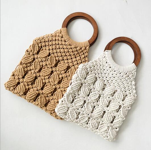 カゴバッグ ハンドバッグ トートバッグ 手持ち 手作り 綿 ビーチ 透かし編み 韓国 ファッション 雑貨 かわいい おしゃれ 北欧 送料無料 [K] (T)