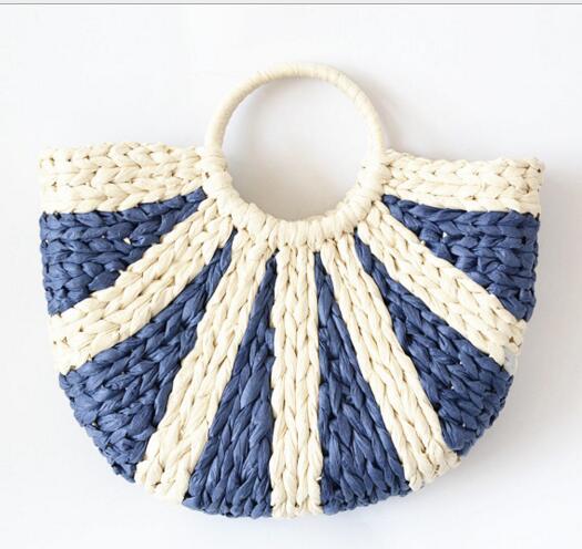 カゴバッグ ハンドバッグ トートバッグ 上品 配色 半円 シンプル 手作り 韓国 ファッション 雑貨 かわいい おしゃれ 北欧 送料無料 [K] (T)