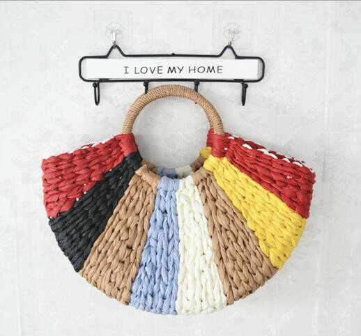 カゴバッグ ハンドバッグ トートバッグ カラフル シンプル 編み 手作り ビーチ ハンドメイド 韓国 ファッション 雑貨 かわいい おしゃれ 北欧 送料無料 [K] (T)