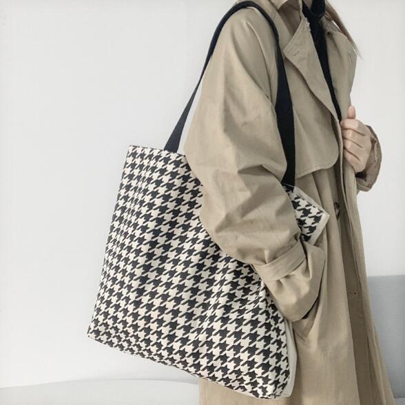 バッグ トートバッグ 帆布 千鳥格子 大容量 レディース オシャレ 韓国 ファッション 雑貨 かわいい おしゃれ 北欧 送料無料 [K] (T)