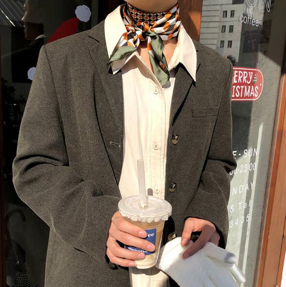 スカーフ 幾何柄 レディース ビンテージ xcm 韓国 ファッション 雑貨 かわいい おしゃれ 北欧 送料無料 [K] (T)