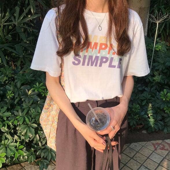 トップス Tシャツ ゆるやか simple 風 オシャレ 可愛い レディース 韓国 ファッション 雑貨 かわいい おしゃれ 北欧 送料無料 [K] (T)(4.0)