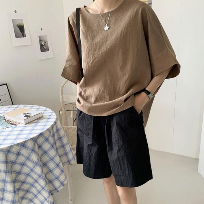 シャツ 半袖 無地 綿麻 オーバー レディース 韓国 ファッション 雑貨 かわいい おしゃれ 北欧 送料無料 [K] (T) grinfactory-10172857 グリンファクトリー パッケージ画像