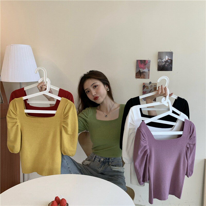 トップス スクエアネック パフスリーブ 可愛い レディース アパレル カジュアル 韓国 ファッション 雑貨 かわいい おしゃれ 北欧 送料無料 [K] (T)