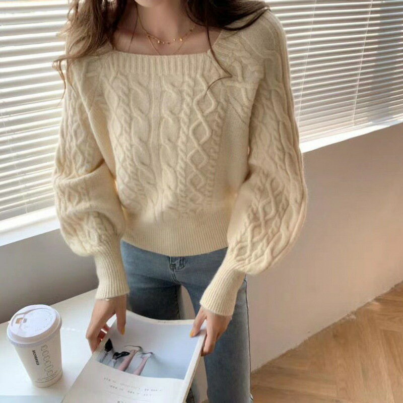 トップス セーター スクエアネック ビンテージ 可愛い レディース アパレル カジュアル 韓国 ファッション 雑貨 かわいい おしゃれ 北欧 送料無料 [K] (T)のサムネイル