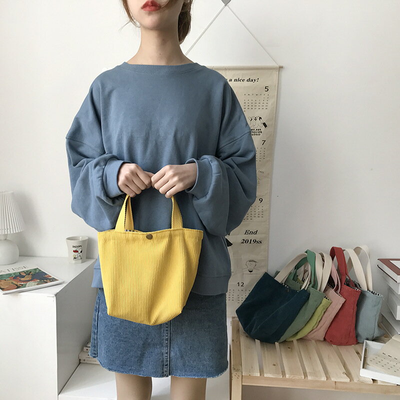 ハンドバッグ お弁当バッグ 無地 コールテン 全7色 韓国 ファッション 雑貨 かわいい おしゃれ 北欧 送料無料 [K] (T)