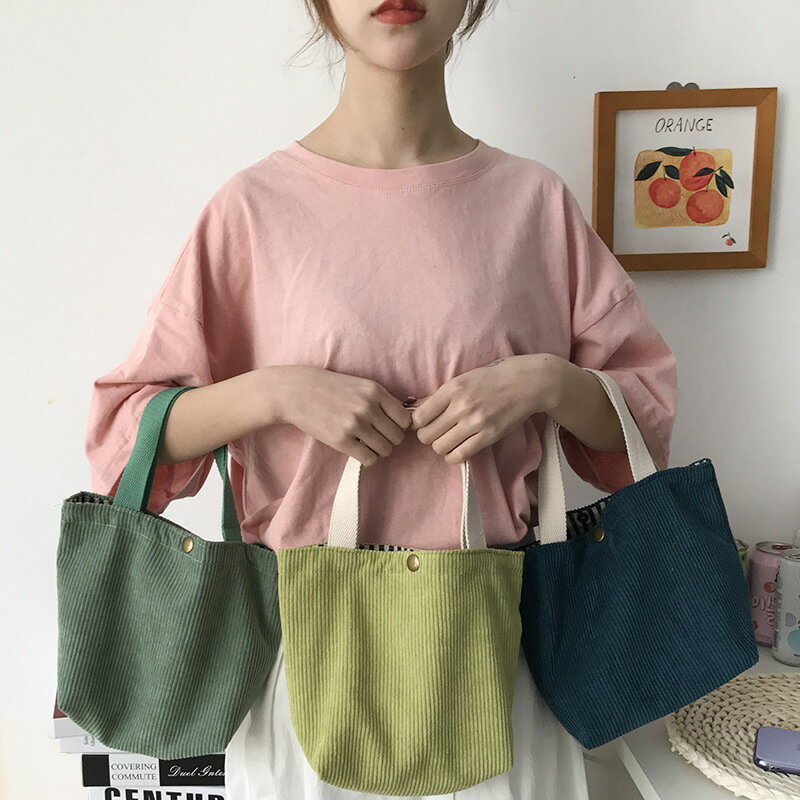 ハンドバッグ お弁当バッグ 無地 コールテン 全7色 韓国 ファッション 雑貨 かわいい おしゃれ 北欧 送料無料 [K] (T)
