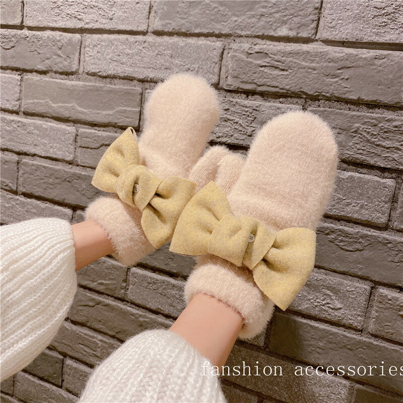 手袋 可愛い ニット 蝶結び 厚手 あったか レディース 韓国 ファッション 雑貨 かわいい おしゃれ 北欧 送料無料 [K] (T)