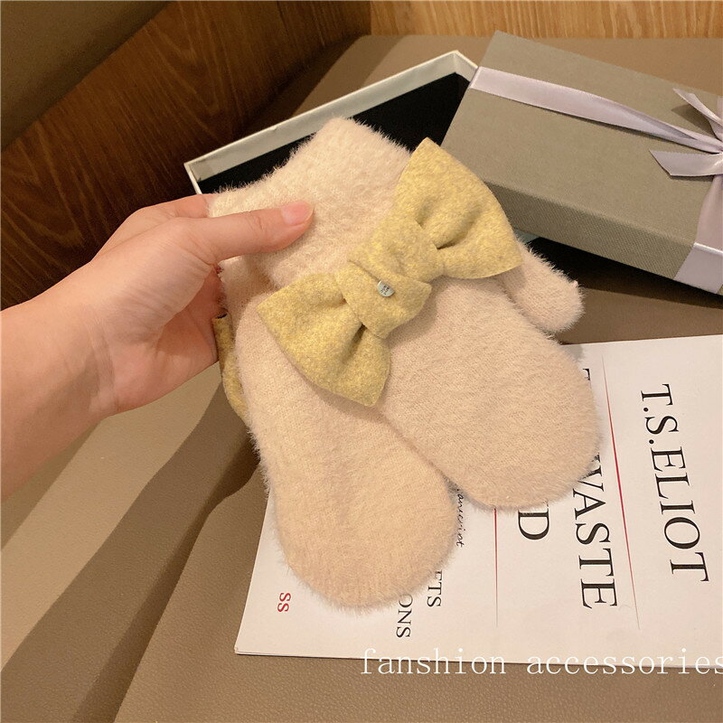 手袋 可愛い ニット 蝶結び 厚手 あったか レディース 韓国 ファッション 雑貨 かわいい おしゃれ 北欧 送料無料 [K] (T)