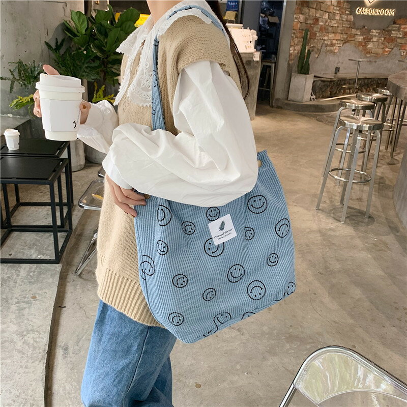 乐天商城 - トートバッグ エコバッグ コールテン レディース 全4色 韓国 ファッション 雑貨 かわいい おしゃれ 北欧 送料無料 [K] (T)