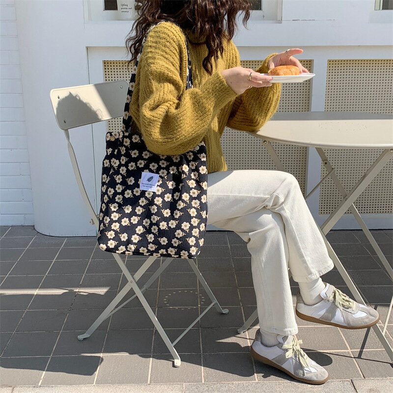 トートバッグ コールテン 花柄 レディース 韓国 ファッション 雑貨 かわいい おしゃれ 北欧 送料無料 [K] (T)