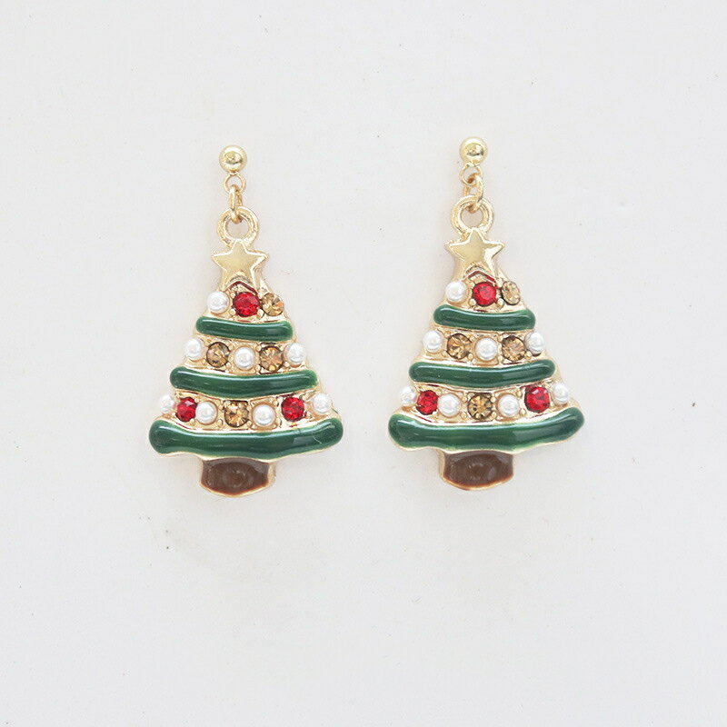 一点物】クリスタル クリスマス ツリー トナカイ ロング ピアス