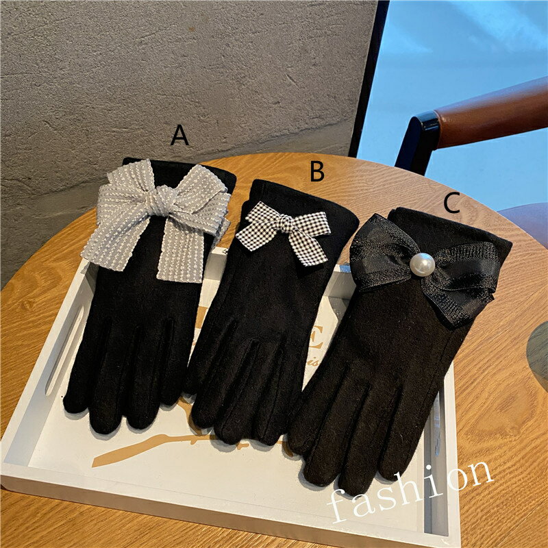 手袋 5本指 リボン あったか レディース 韓国 ファッション 雑貨 かわいい おしゃれ 北欧 送料無料 [K] (T)